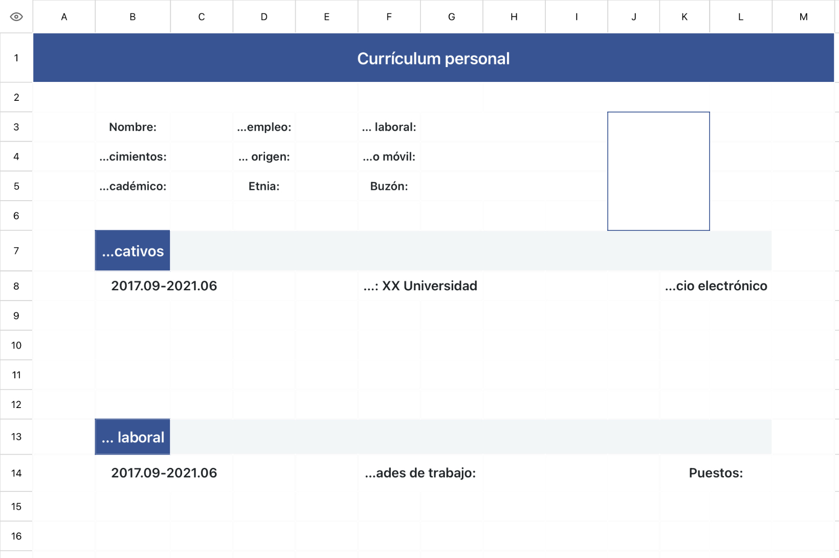 Currículum del formulario azul